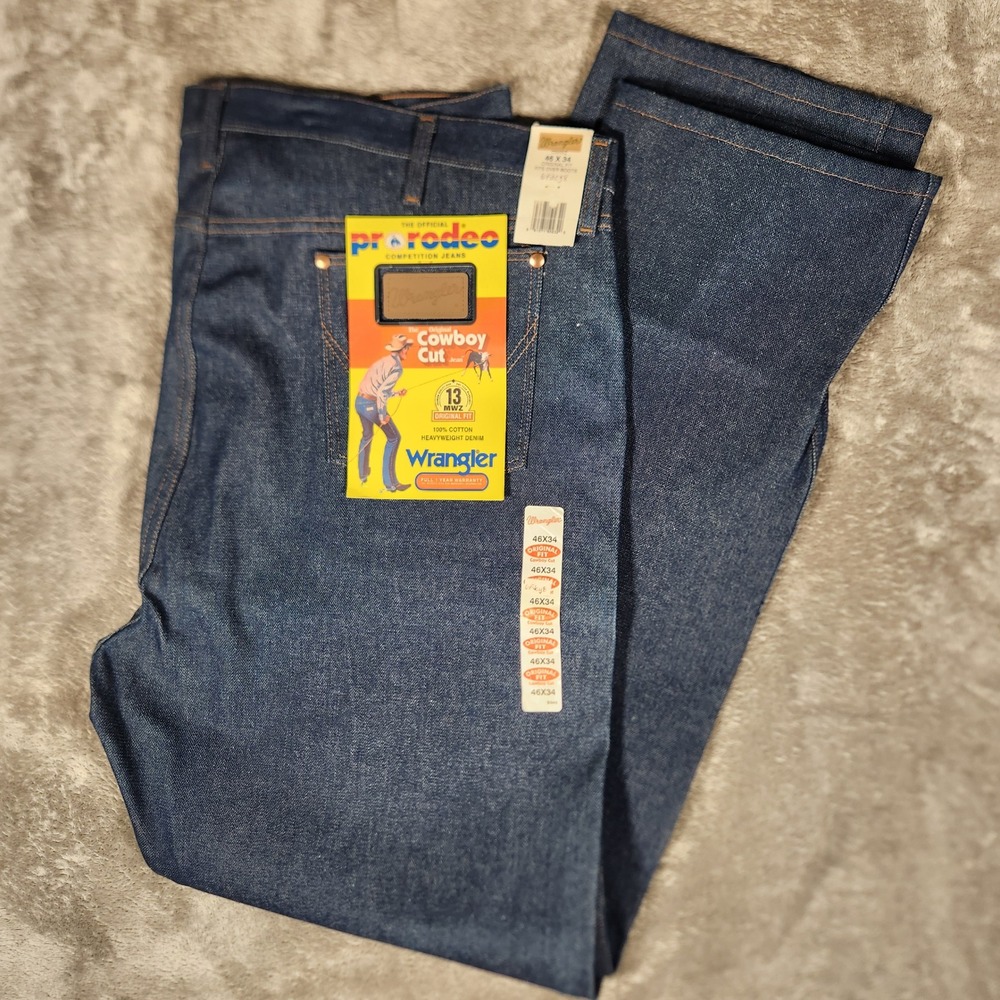 Wrangler Jeans Mens 46x34 Cowboy Cut 13MWZ Blue Rigid Heavyweight Denim NEW